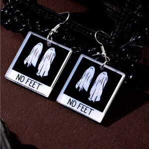 Goth Beetlejuice Ghost Earrings, Dangling, Black & White, Lightweight,